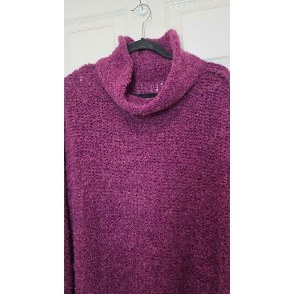 Free People Oversized Alpaca Blend Roll Turtleneck Open Knit Sweater Plum SZ L - Picture 8 of 8